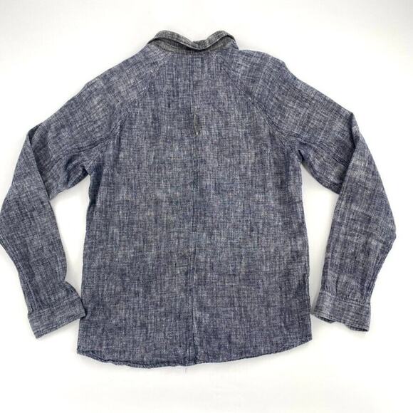 Sandanista Button Front Shirt Womens Sz M Blue Black Linen Blend Coastal Grandma - Picture 2 of 13